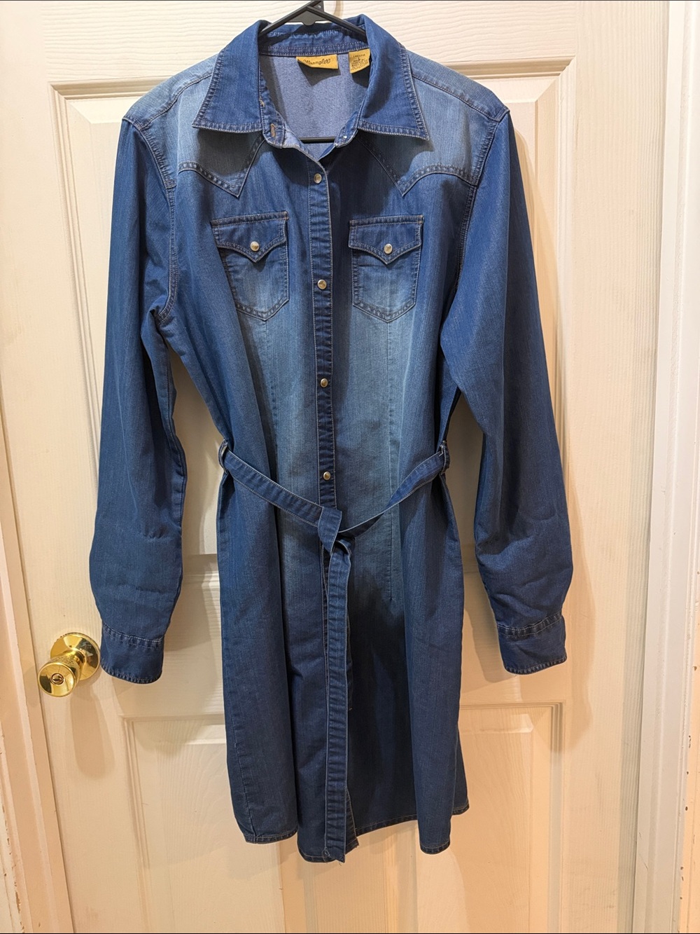 Wrangler Blue Denim Shirt Dress with Self-Tie Waist